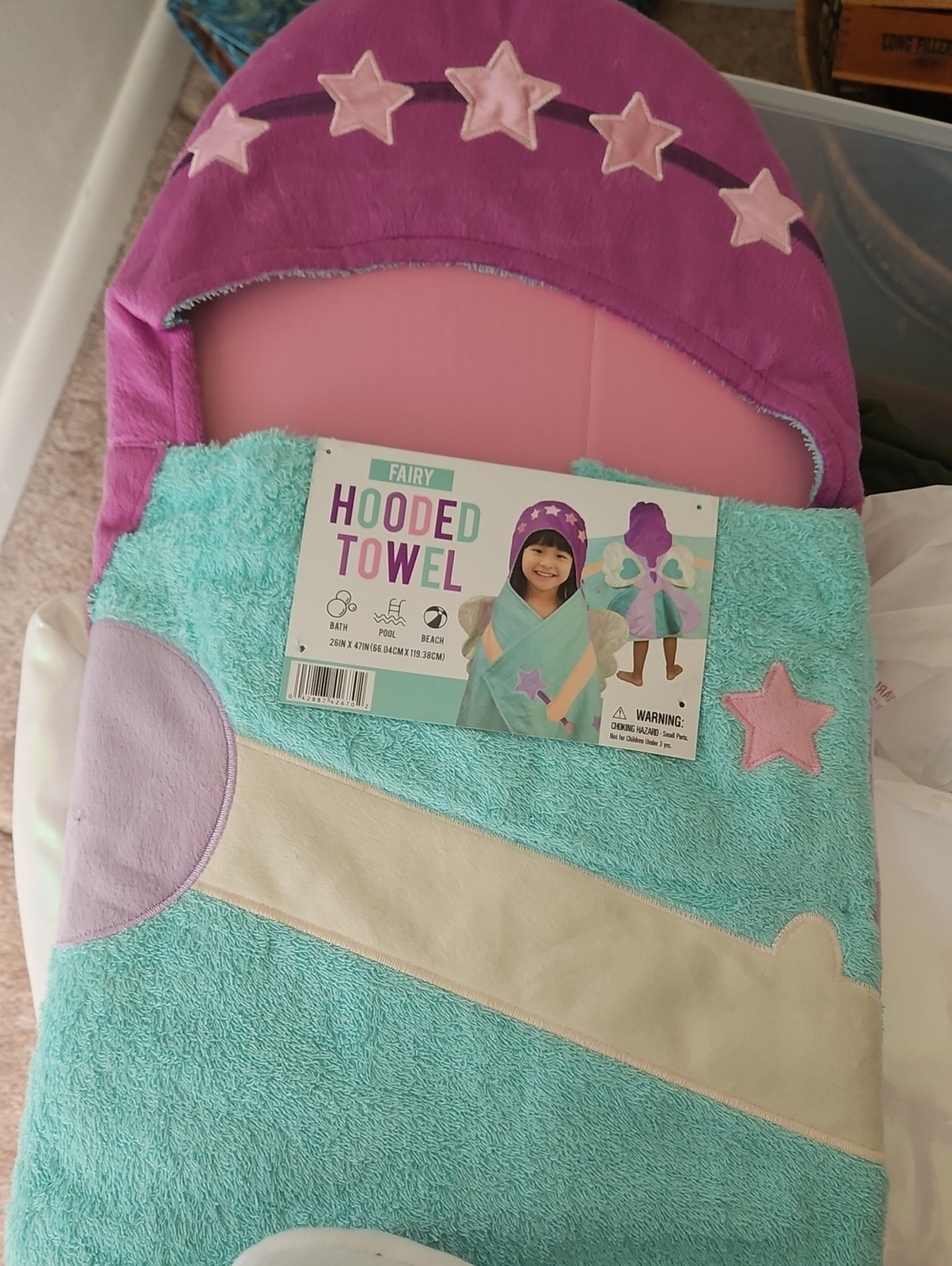 NWT Fairy Hooded Towel - Aqua & Purple with Star Applique